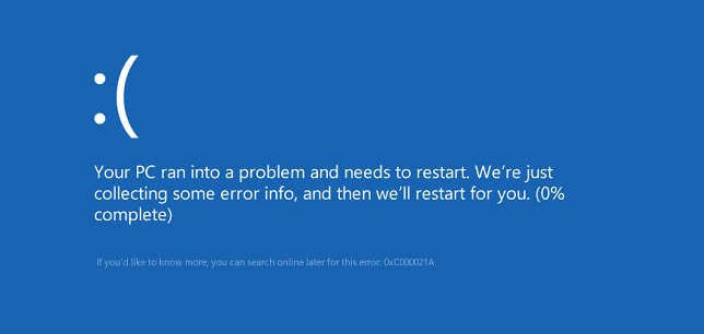Your PC ran into a problem and needs to restart